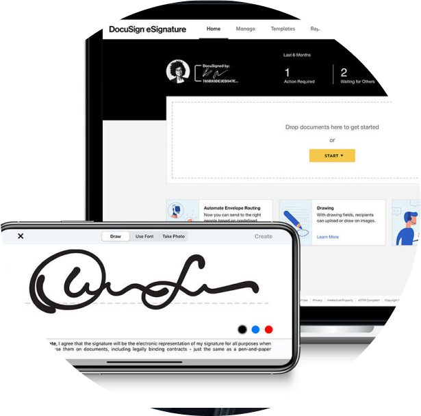Digital Signature screen on phone and laptop