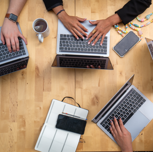 Business meeting with people on laptops